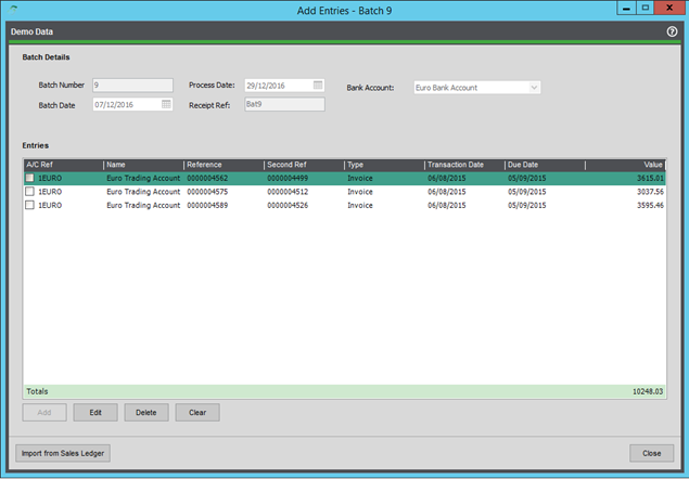 Maintaining Batches screen