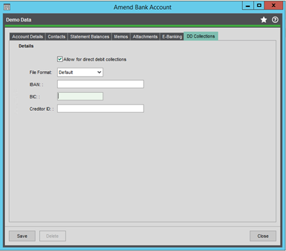 Amend Bank Account screen within the Cash Book